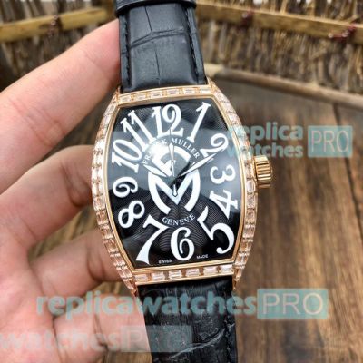 Replica Franck Muller Geneve Black Arabic Numerals Dial With Leather Strap Watch